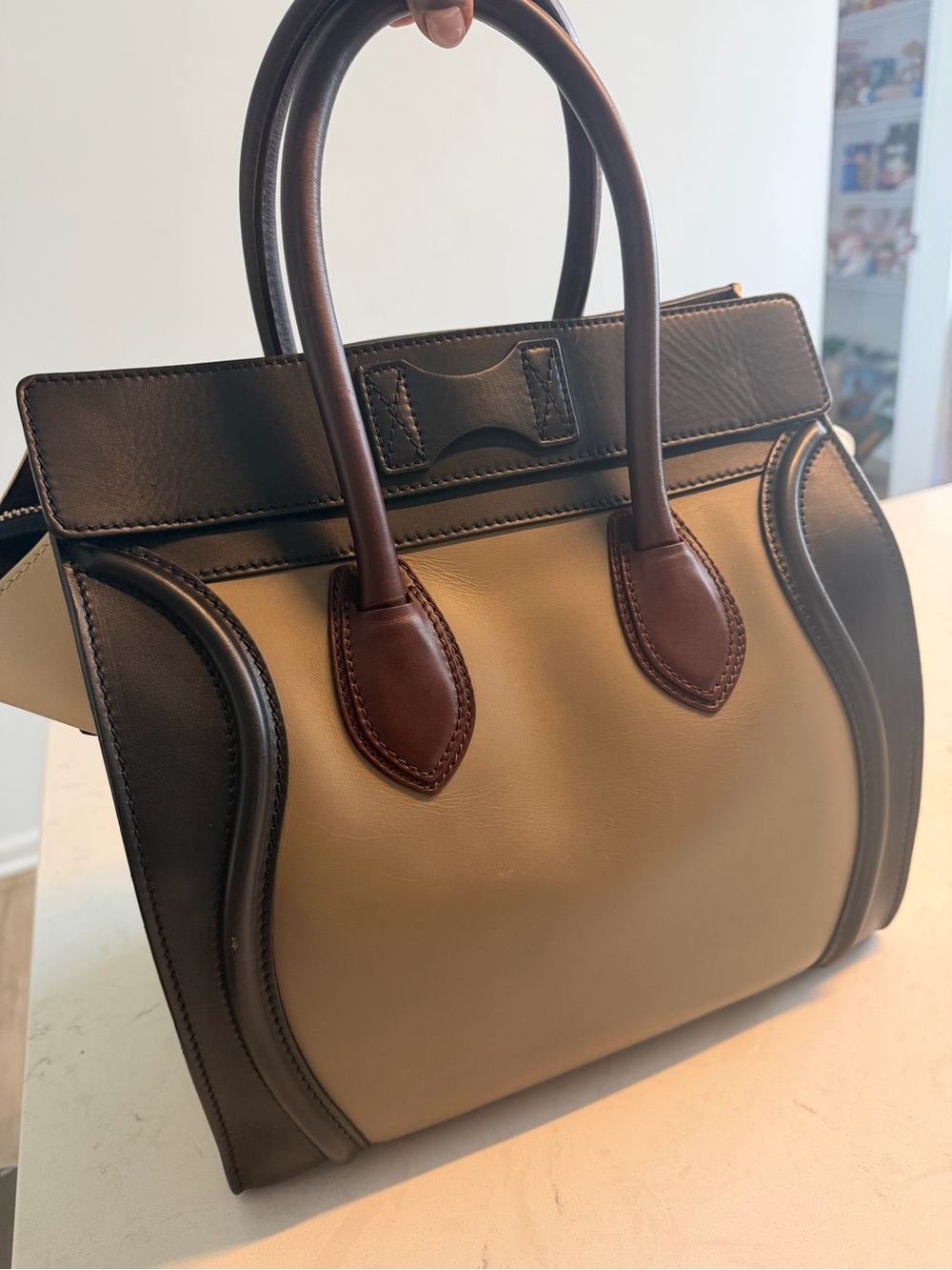 Celine Burgundy Leather Shoulder Bag with Black Trim